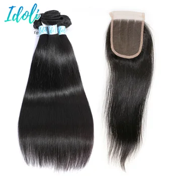 

Idoli Hair Peruvian Human Hair 3 Bundles With 4*4 Lace Closure 100% Remy Straight Hair Weave Peruvian Straight Hair With Closure