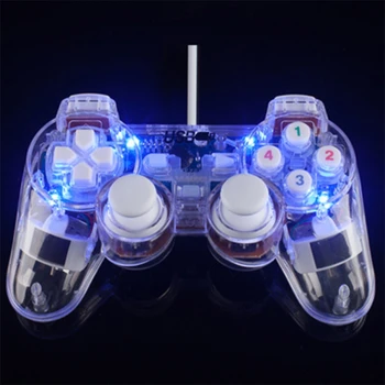 

USB Transparent Handle Computer Cable Joystick Color Light Game Controller PC Double Vibration Gamepad