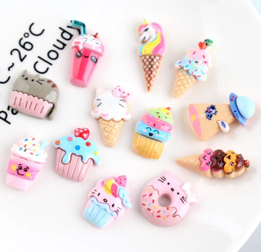 Flat Back kawaii resin cartoon unicorn Ice cream / Cake/donuts flatback cabochons For Hair Bow Centers DIY Scrapbooking Decor