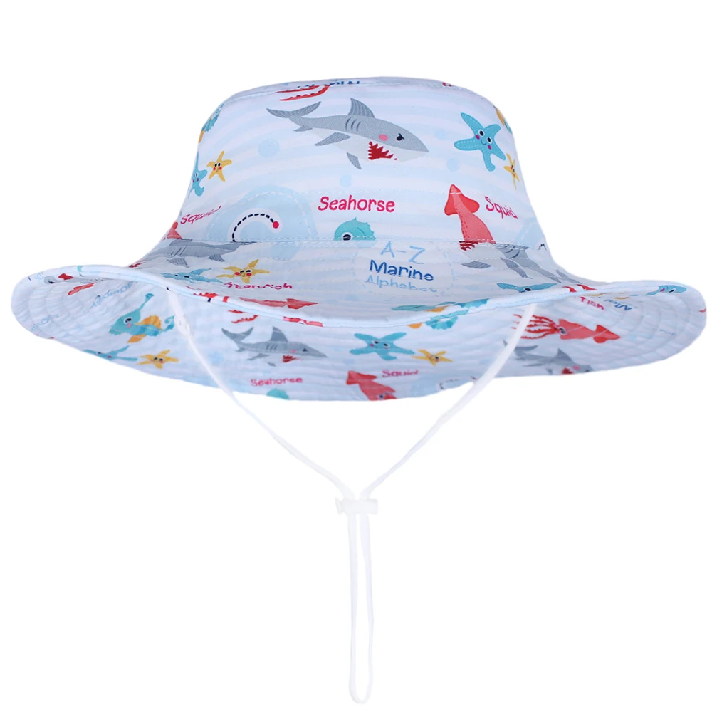 

Summer Hat Boy Kids Sun Beach Bucket Hat Wide Brim String Cap UV Protection Outdoor Accessory For Baby Toddlers