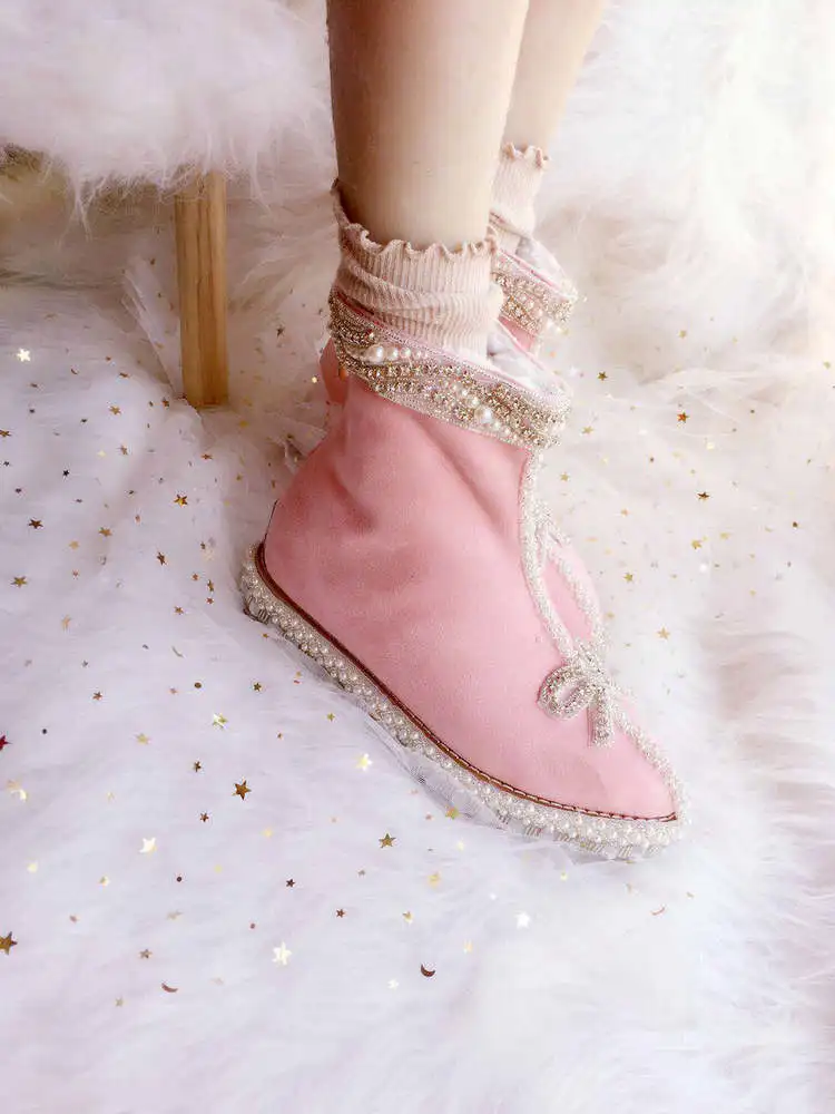

Bowknot Princess Kawaii Girl Women Shoes Platform Short Boots Vintage Sweet Lolita Shoes Inner heightening Martin boots cos
