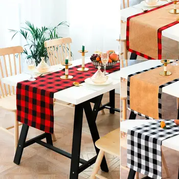 

FENGRISE Red Black and White Plaid Table Runner Christmas Decoration for Home 2020 Navidad Table Decoration Happy New Year 2021