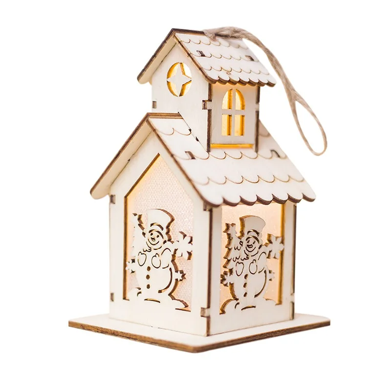 C Pop Christmas Tree Wooden Lighted Cabin House Xmas Tree LED Light Hanging Wooden Ornaments Holiday Decoration Christmas Pendants - Цвет: C