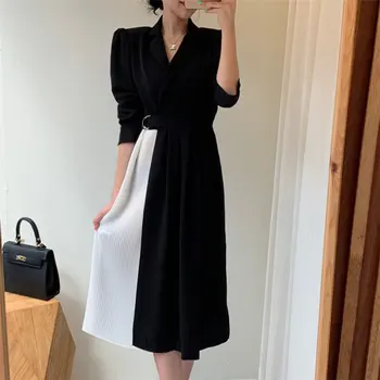 

HziriP Korean Sexy Waist-Controlled Slender Slim 2020 Stylish Pleated Elegant Women Dress OL Autumn Long Sleeve Plus Size Dress