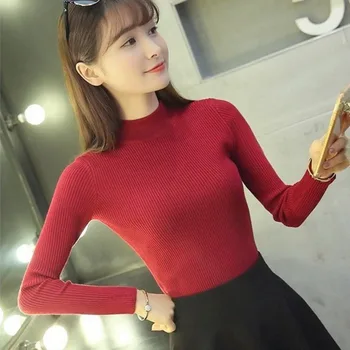 

Autumn Winter Ladies Knitted Warm Pullovers Long Sleeve Slim Stretch Fashion Sweaters Women Sweaters