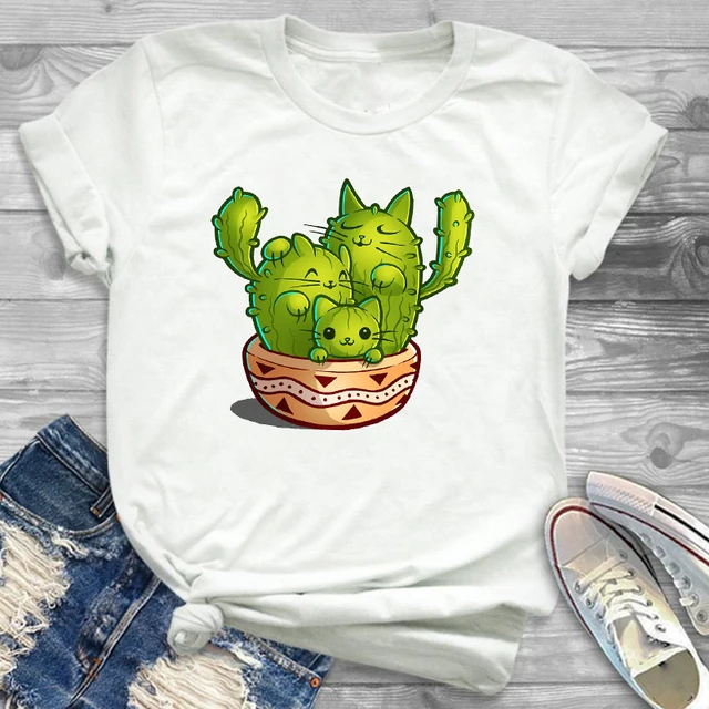 Camiseta con estampado de plantas para Blusa con estampado de Cactus y playera estampada para mujer 2020|Camisetas| -