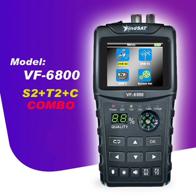 VF-6800 спутниковый Finder Meter Dvb-T2/DVB S2/DVB C Combo Sat Finder Dvb T2 приемник спутниковый Satfinder US Plug