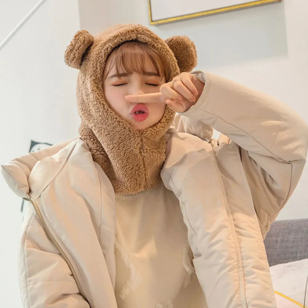 Fashion Accessories Winter Warm Earflap Hood Full-Cover Face Mask Women Cute Fleece Scarf Hat Windproof Protective Neck Hat