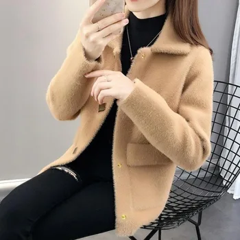 

Elegant Knitted cardigan sweater Women 2020 autumn winter korean fashion loose turn-down collar clothing double breasted