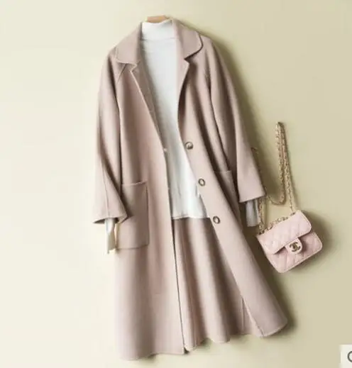light pink Осенне-зимнее пальто женское шерстяное пальто женские длинные куртки Корейская Весенняя Двусторонняя шерстяная одежда черное пальто - Цвет: light pink