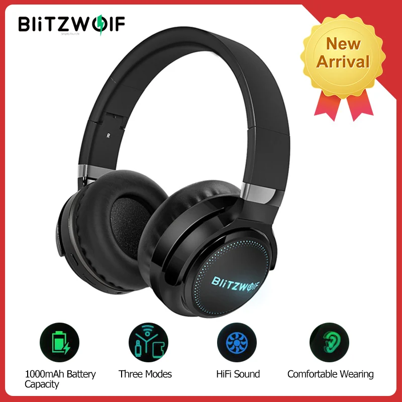 BlitzWolf BW-HP0 Pro Wireless bluetooth Headphones Gaming Headset Over Ear RGB Light HiFi Stereo Bass Earphones with Micphone