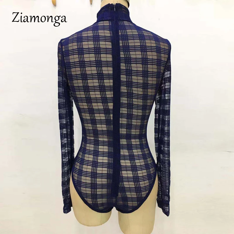 Ziamonga, сетчатый женский комбинезон,, сексуальный, прозрачный, тонкий, вечерние, короткий, прозрачный, длинный рукав, водолазка, кружева, боди