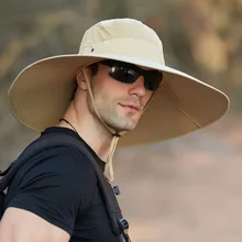 Functional Fisherman Hat Solid Color with Enlarged Brim Men's Waterproof Outdoor Sun Hat Breathable Sunscreen Mountaineering Hat