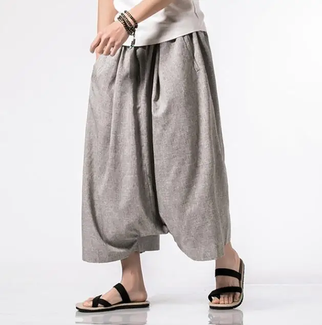 Light Grey Модные мужские шаровары Харадзюку, мужские летние хлопковые льняные джоггеры, мужские винтажные спортивные штаны в китайском стиле, размер S-5XL - Цвет: Light Grey