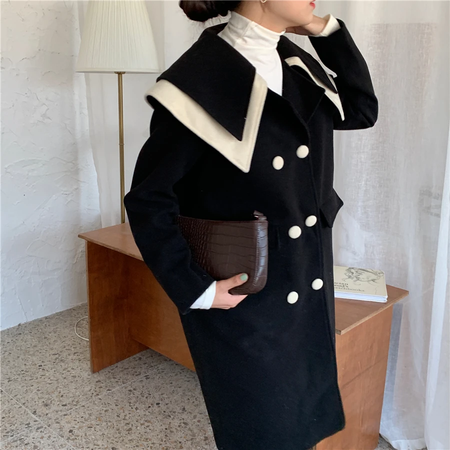 Осенне-зимнее женское длинное шерстяное пальто размера плюс Cappotto Donna двубортное винтажное пальто с длинным рукавом повседневное Abrigo Mujer