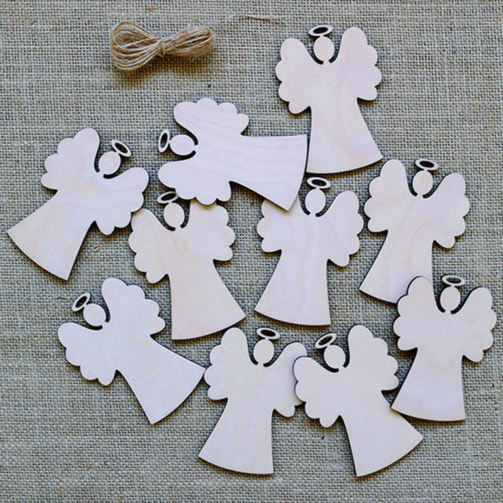 10Pcs Christmas Wood Tree Ornaments Xmas Hanging Pendant Decoration