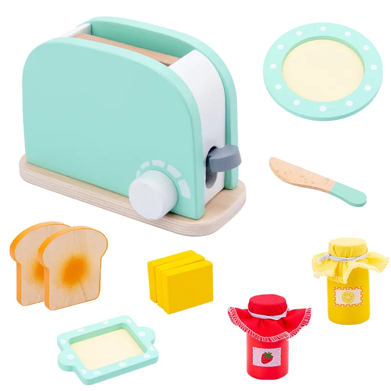 Kids Wooden Pretend Play Sets Pretend Waffle Toaster Bread Maker Coffee  Machine Toy