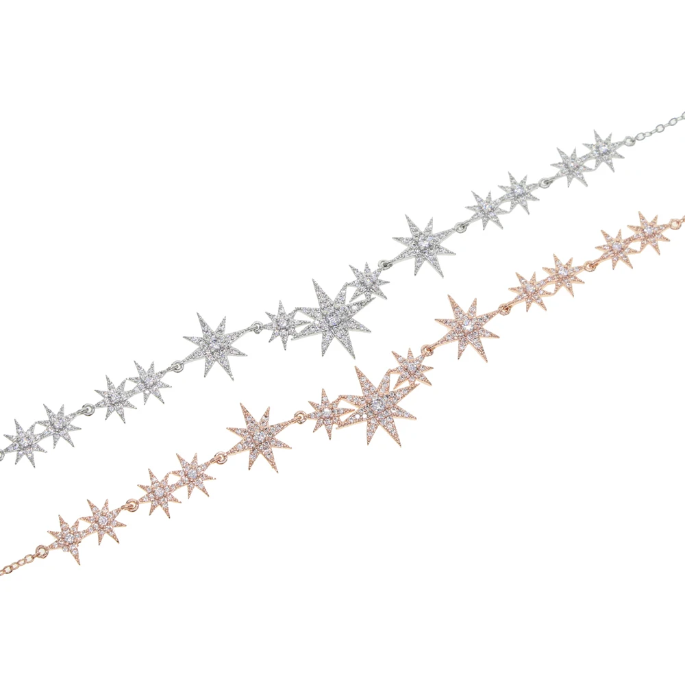 CZ starburst charm choker necklace with silver finish