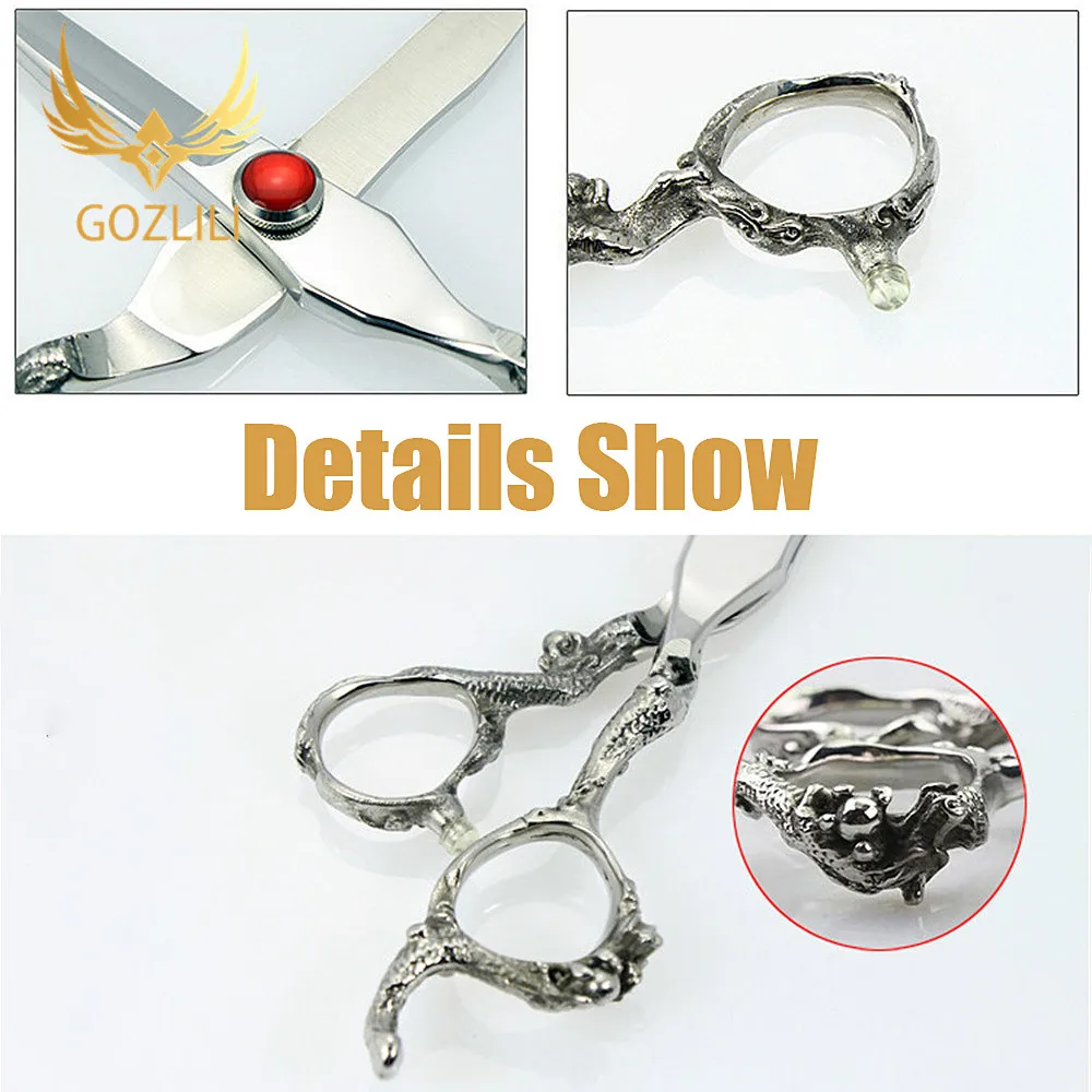 GOZLILI High Quality Professional 6 Inch Japan 440C Dragon Hair Scissors Tools Cutting Scissor Barber Thinning Shears Scissors (6)