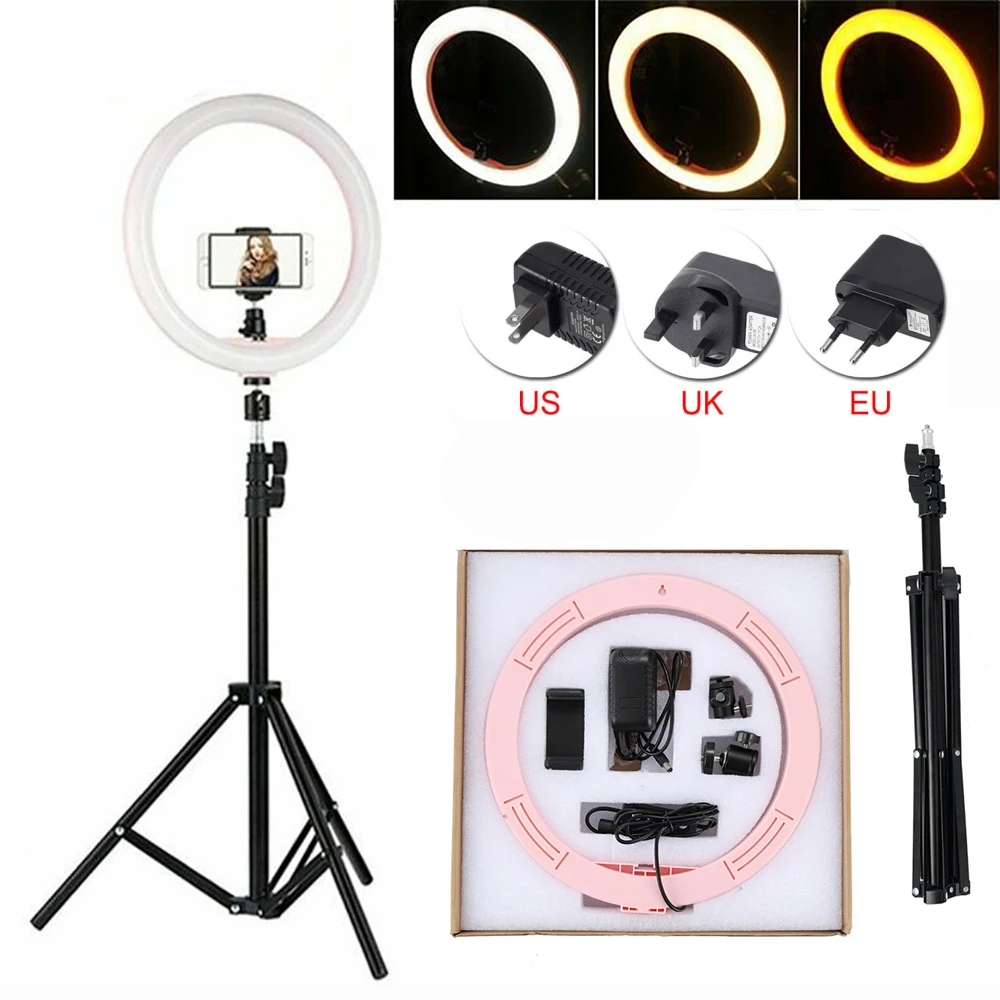 

24W LED Ring Light Photo Studio 12" Light Photography 2700K-5500K Dimmable Video For Smartphone Makeup Live Video W Phone Holder