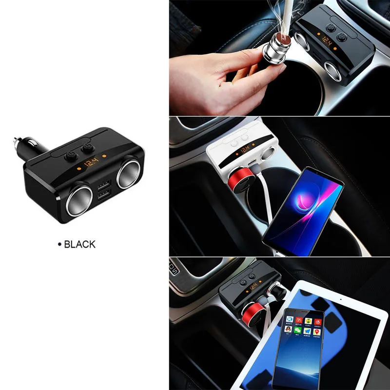2 гнезда автомобильный прикуриватель многофункциональное автомобильное быстрое зарядное устройство двойной USB DC 12V до 24V дисплей напряжения для iPhone iPad samsung