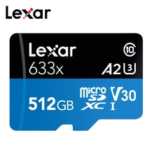 Lexar 633X Micro sd карты 256 ГБ 128 Гб 64 Гб оперативной памяти, 32 Гб встроенной памяти, 95 МБ/с. 512 ГБ 100 МБ/с. слот для карт памяти Class10 UHS-1 U3 флэш-памяти Microsd TF карты