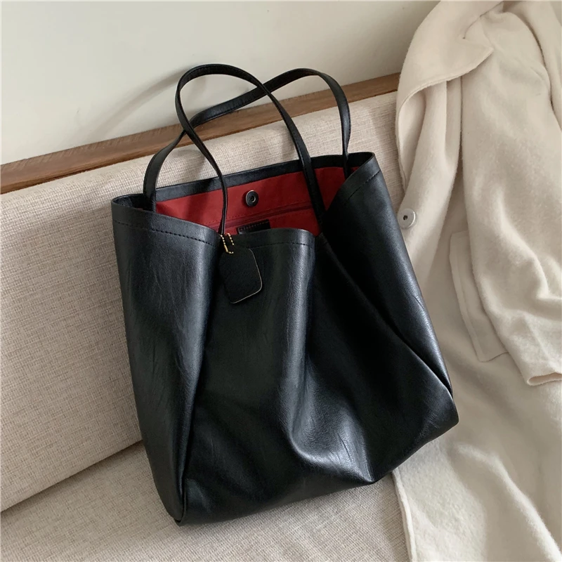 

Burminsa Chic Big Soft Women Handbags Large Capacity Female Tote Bags High Quality Ladies Shopper Shoulder Bags 2020 Black Beige