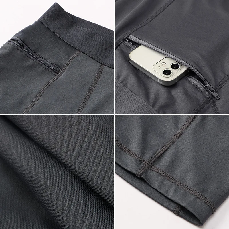 Sports Shorts Men Tight Stretch Fitness Shorts Zip Pocket PRO Stretch Sweat Dry Running Trousers Riding Trousers Beach Pant
