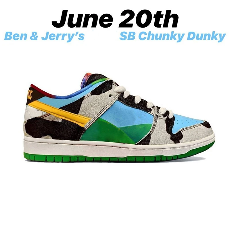 

2020 New Authentic Ben Jerrys x SB Dunks Low Chunky Dunky White Lagoon Pulse Black Universit Running Shoes CU3244-100