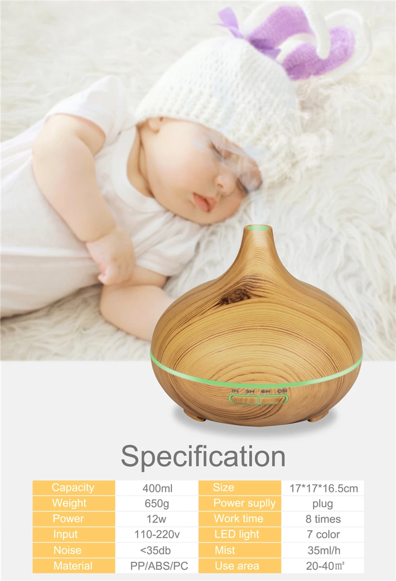 

400ml Aroma Air Humidifier wood grain with LED light Essential Oil Diffuser Aromatherapy Electric Mist Maker for Home car office