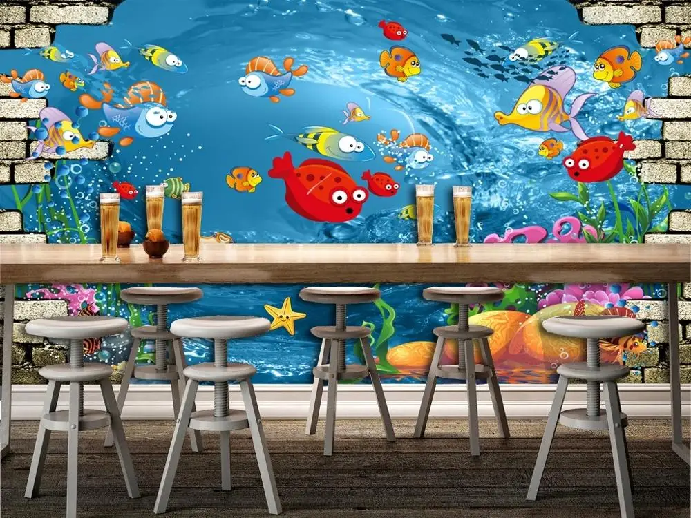 

Cartoon underwater world fish color child bedroom mural TV back wall decor deep 5D embossedCustom large mural 3D wallpaper