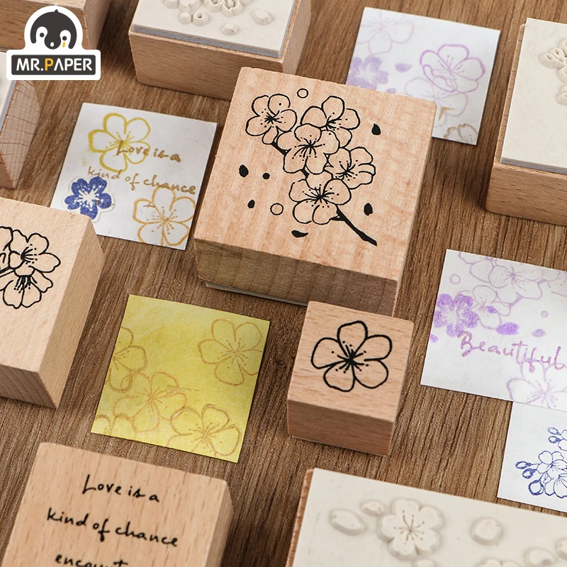 

Mr.Paper Diverse Flowers White Clear Log Plan Wooden Rubber Seals For DIY Ancient Scrapbooking Decoration Standard Wooden Stamps