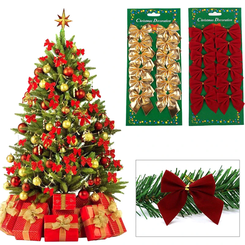 12 шт. украшения для рождественской елки, украшения для рождественской елки с бантиком, Рождественский пояс с бабочками