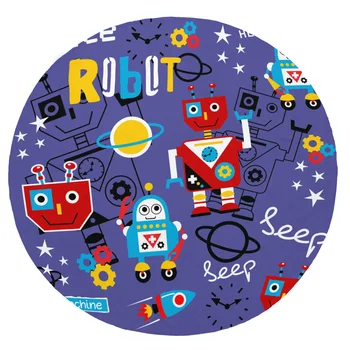 

Super Soft Plush Flannel Blanket Robot Alphabet Universe Lines Machinery Rocket Cartoon Blankets Round Throw Blanket for Beds
