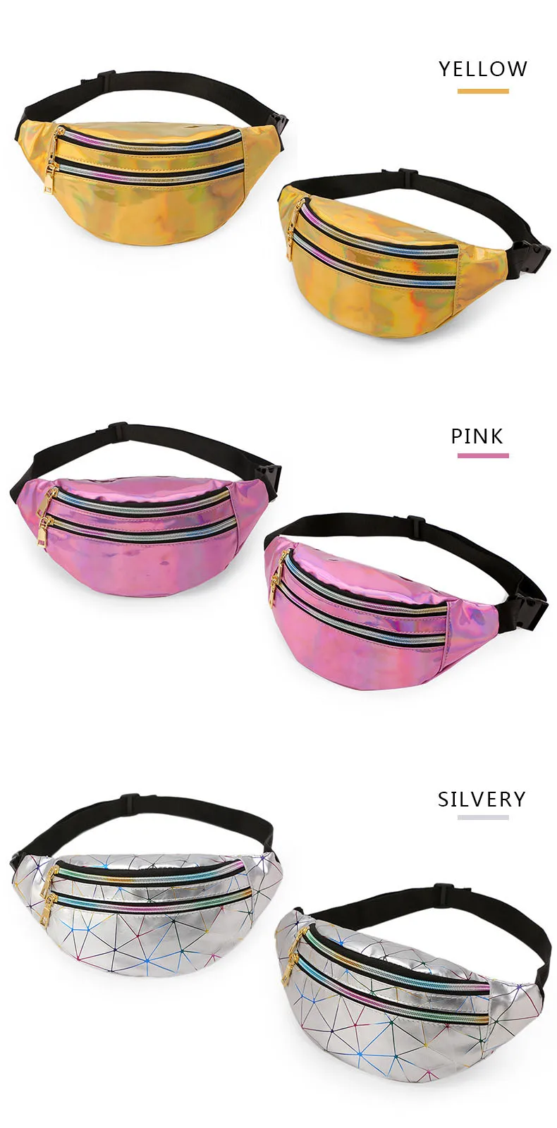Голографические поясные сумки женские розовые серебряные поясные сумки Женская поясная сумка черные геометрические поясные сумки лазерная нагрудная сумка для телефона