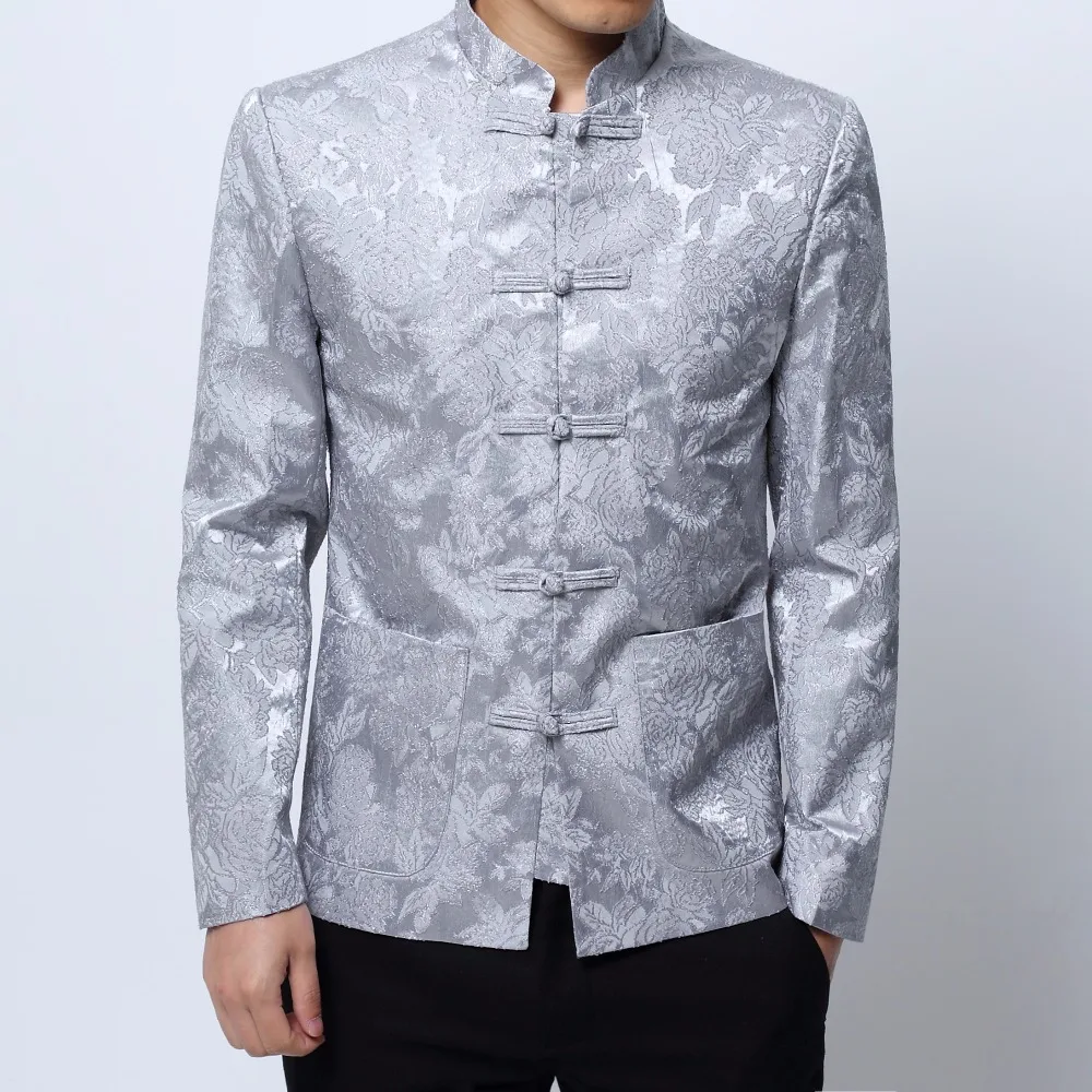 

2018 Black Chinese Style Blazers Mens Red New Year Dress Satin Blazer Masculino Mandarin Collar Jackets Mens Erkek Mont Stand