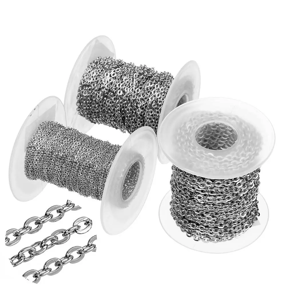 

10Meters 1/1.5/2/2.5/3/5/7/8mm Silver Color Stainless Steel Metal Flat Oval Link Chain For Jewelry Making DIY Crafts Findings