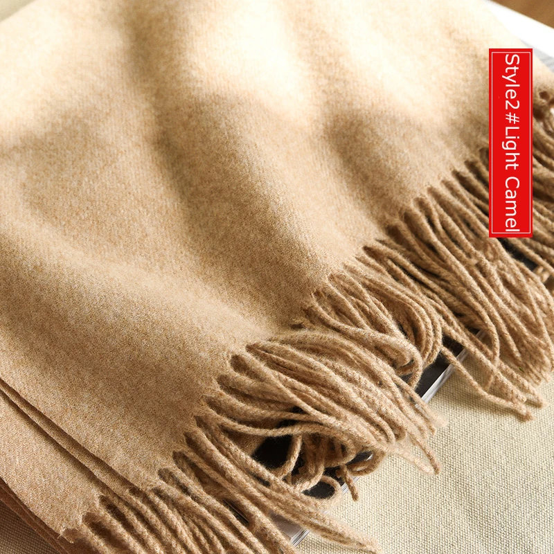 Style2 Light Camel Высокое качество кашемировые шарфы женские новые зимние плотные теплые мягкие пашмины Шали Обертывания Твердые женские шерстяные длинные шарфы с кисточками - Цвет: Style2 Light Camel