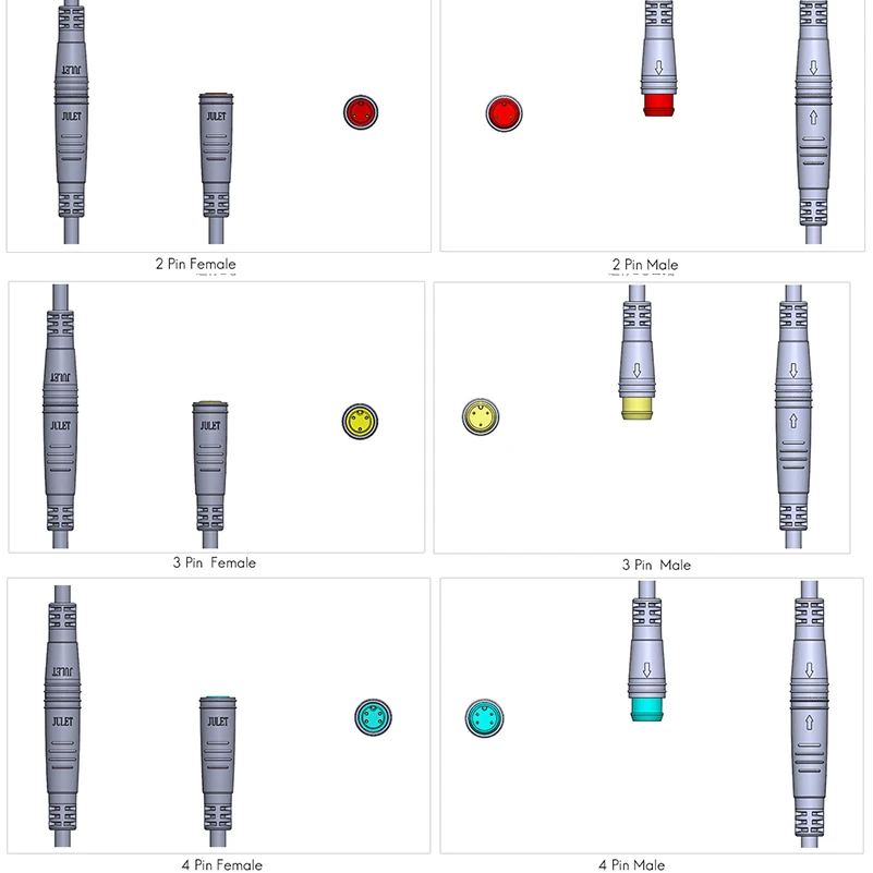 Julet-2/3/4/5/6ピン電動自転車防水ケーブルコネクタebikeライト