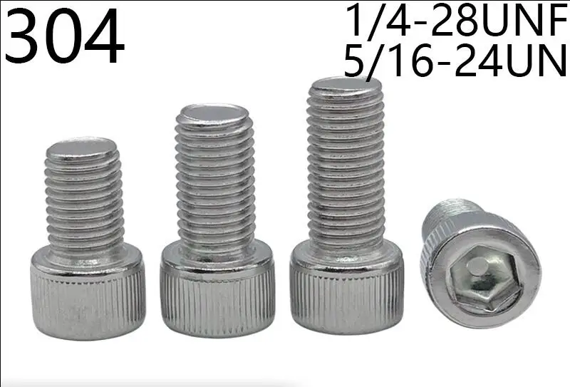 20PCS 1/4 28UNF 304 Stainless Steel US Fine Thread Screw Cylinder Hex Head Screw UNF Thread Bolt