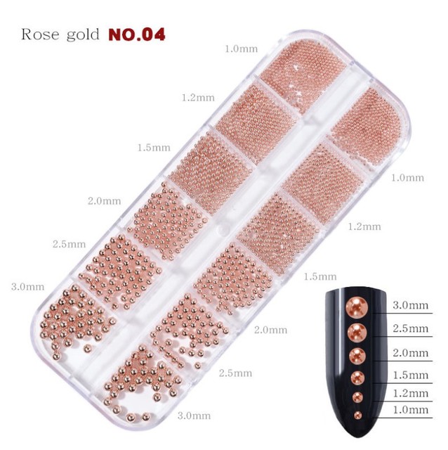 Mixed Size Small Metal Stainless Steel Ball Nail Art Rhinestones Caviar Decorations Bead Pearls Black Gold Silver Rose