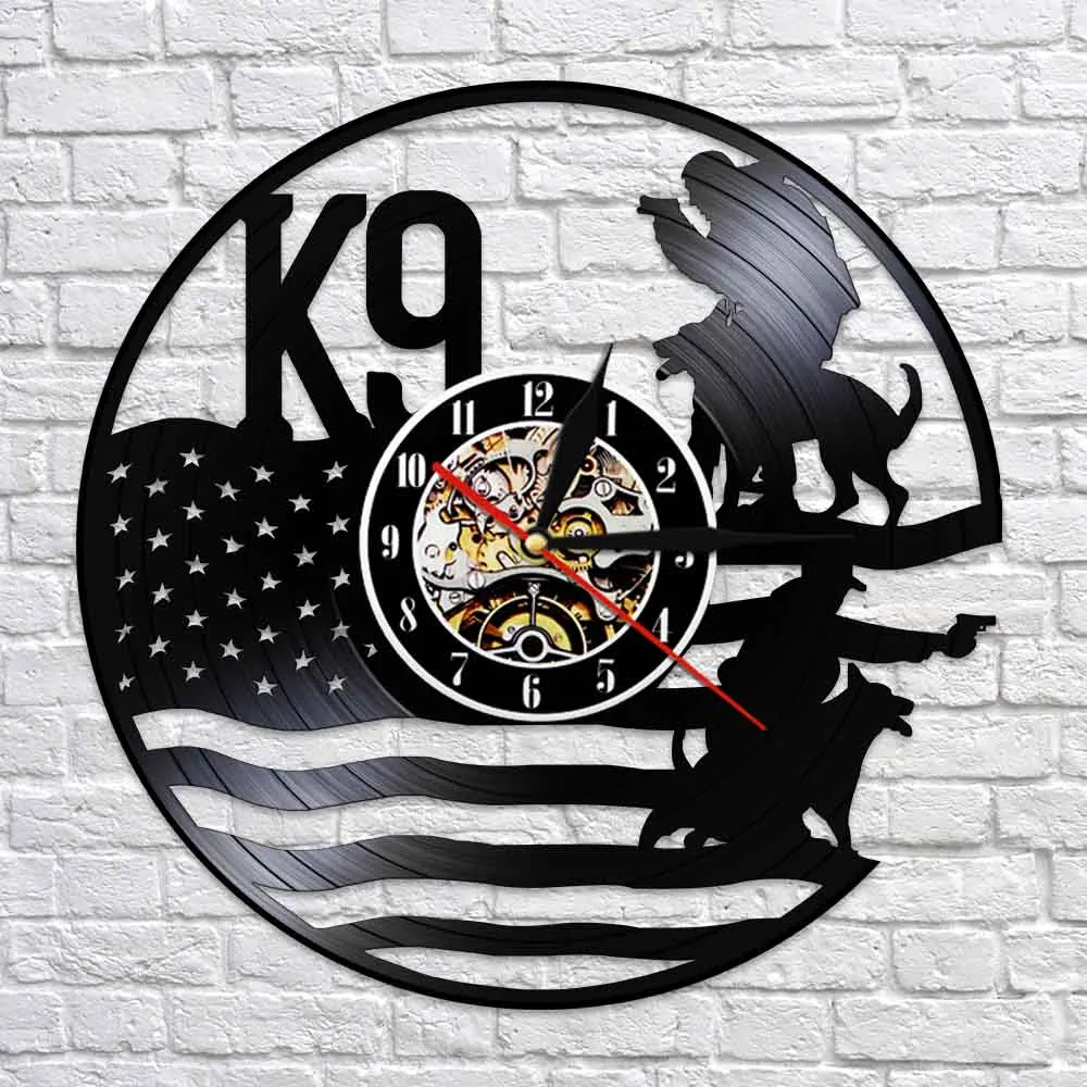 K9 полицейская и Военная Собака Искусство Decoraitve 3D настенные часы Лазерная резка бесшумные кварцевые виниловые часы домашний Декор стены комнаты