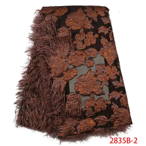 Picture 2 Новейшая из жаккардовой парчи, горячая Распродажа кружевная Тюлевая ткань с пером, парчовая кружевная ткань для женских платьев KS2835B-5 - Цвет: Picture 2