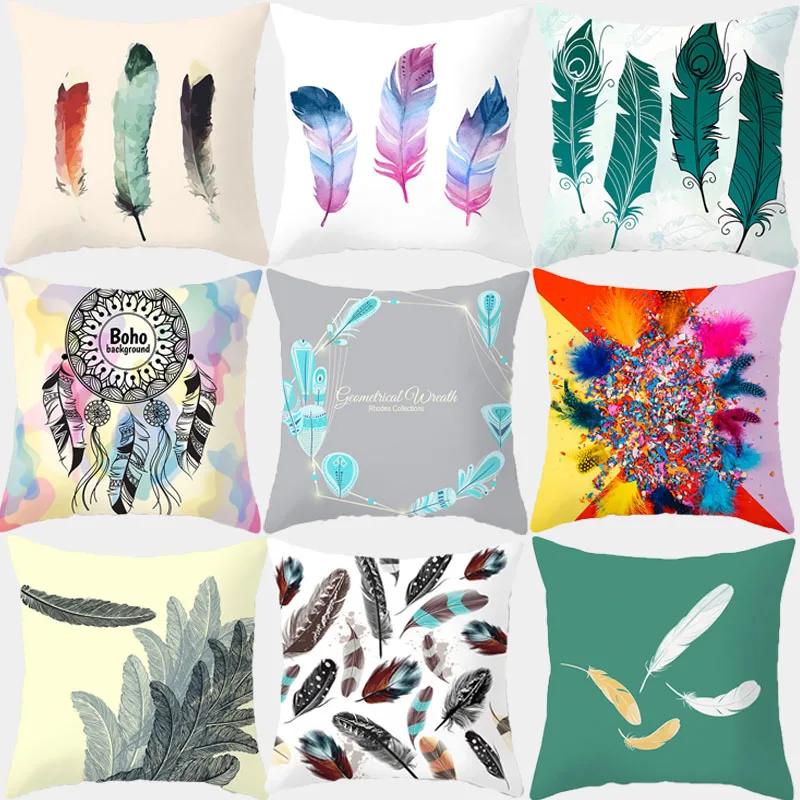 

Cartoon Feather printed cushion cover 45*45 sofa cushions office car Pillow cases Polyester home decor pillow covers 10435