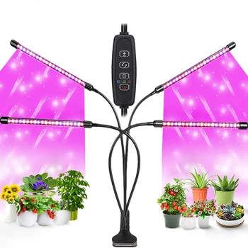 

HOT-Grow Lights LEDs for Indoor Plants Full Spectrum 4 Heads Plant Gg Lamps with Timer 360°Adjustable Gooseneck UK Plug