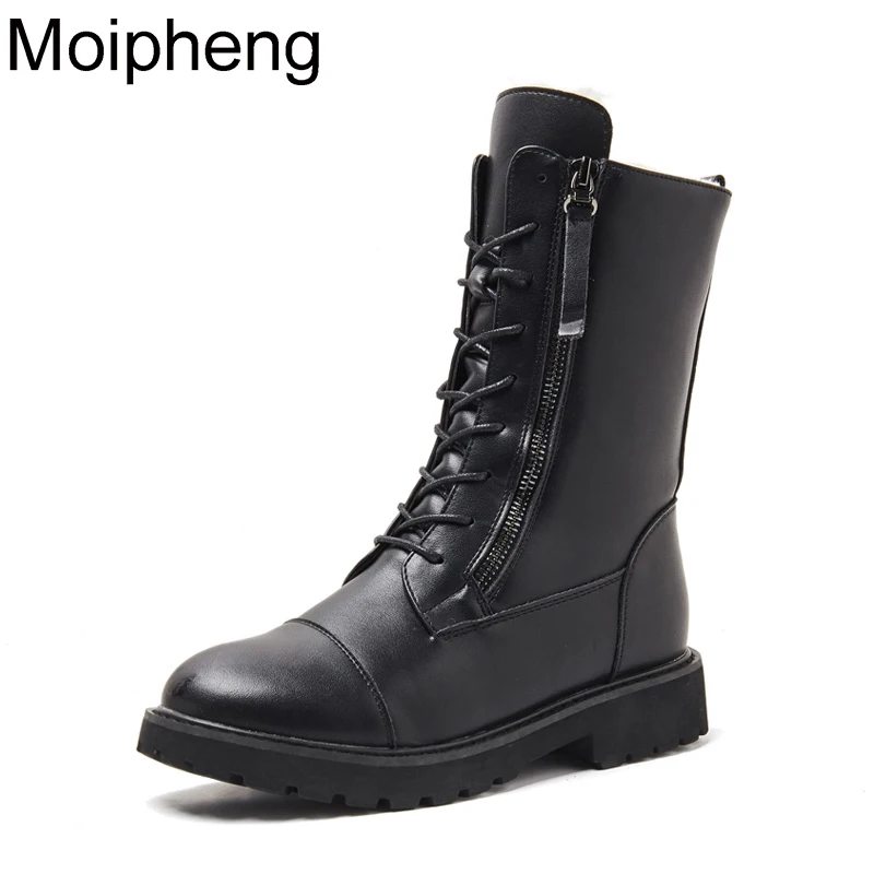Moipheng/кожаные ботинки высокого качества женские зимние Botas Mujer сапоги до середины