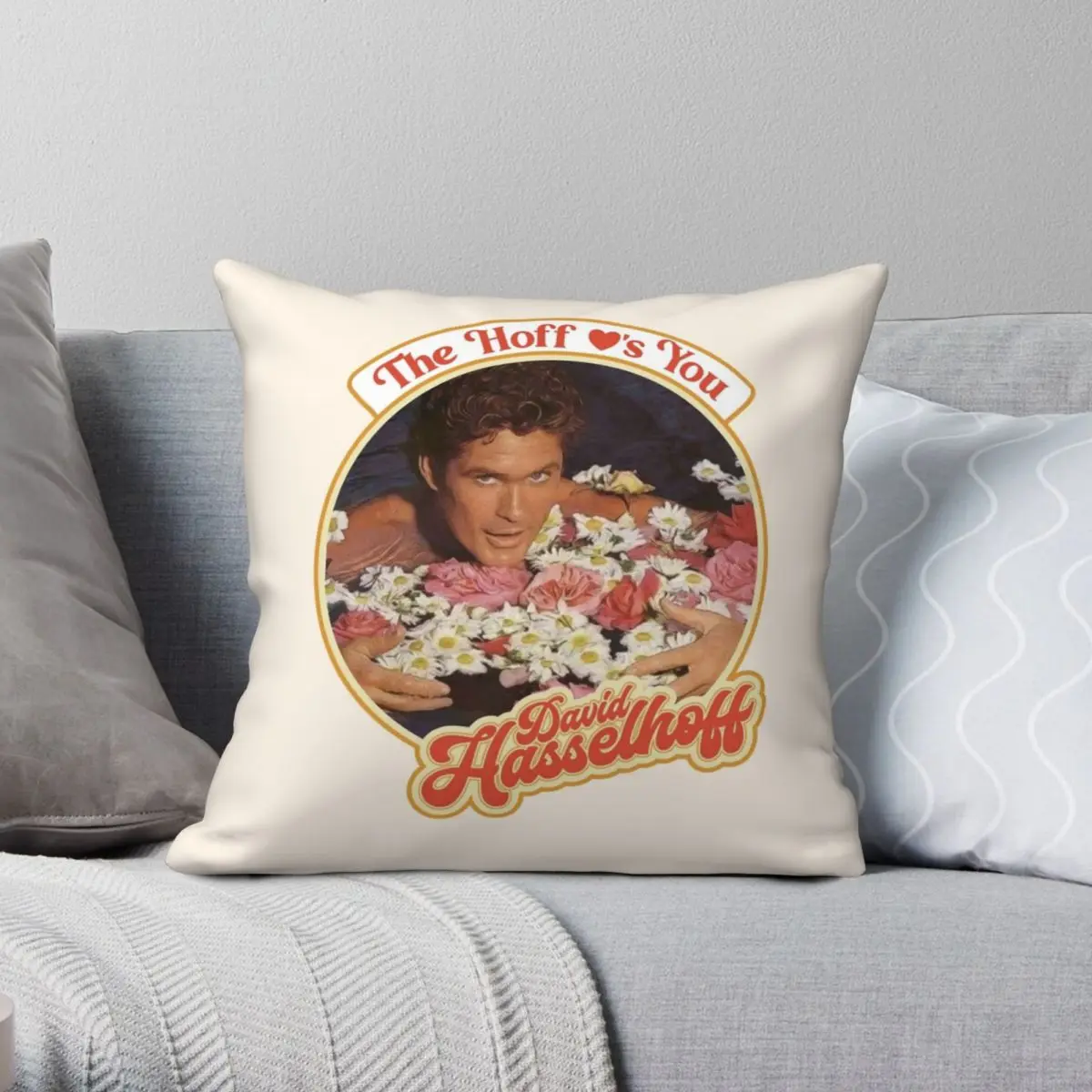 

Квадратная наволочка The Hoff Loves You из полиэстера и льна