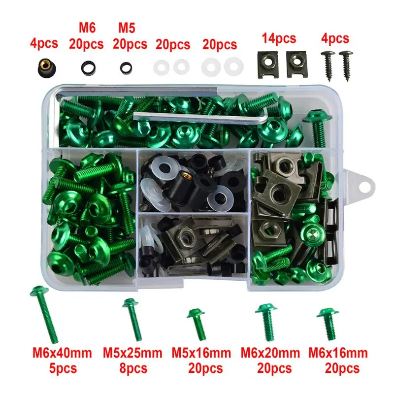 Juego de tornillos de carenado para motocicleta, Kit de tuercas de carenado de M6, 6 colores, 177 Uds.