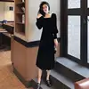Autumn and winter 2022 new gold velvet dress women French retro square collar waist Office Lady  Knee-Length ► Photo 3/6