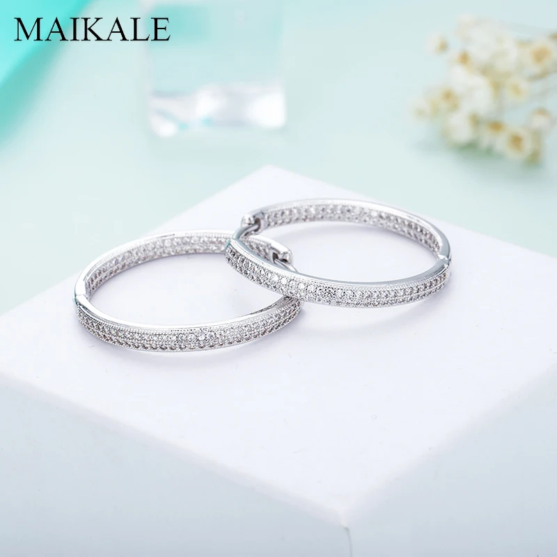 Женские роскошные серьги-кольца MAIKALE, круглые серьги с фианитом, диаметром 32 мм, аксессуары для вечеринки, ювелирные изделия для подарка